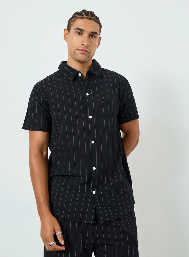 تايك تو Men Pinstripe Pocket Detail Shirt and Shorts Co-Ords